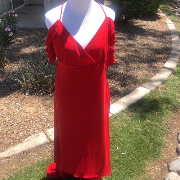 PS PerSeption Beautiful Asymmetrical Red Dress with Spaghetti Straps!! Size 1X - Picture 1 of 11
